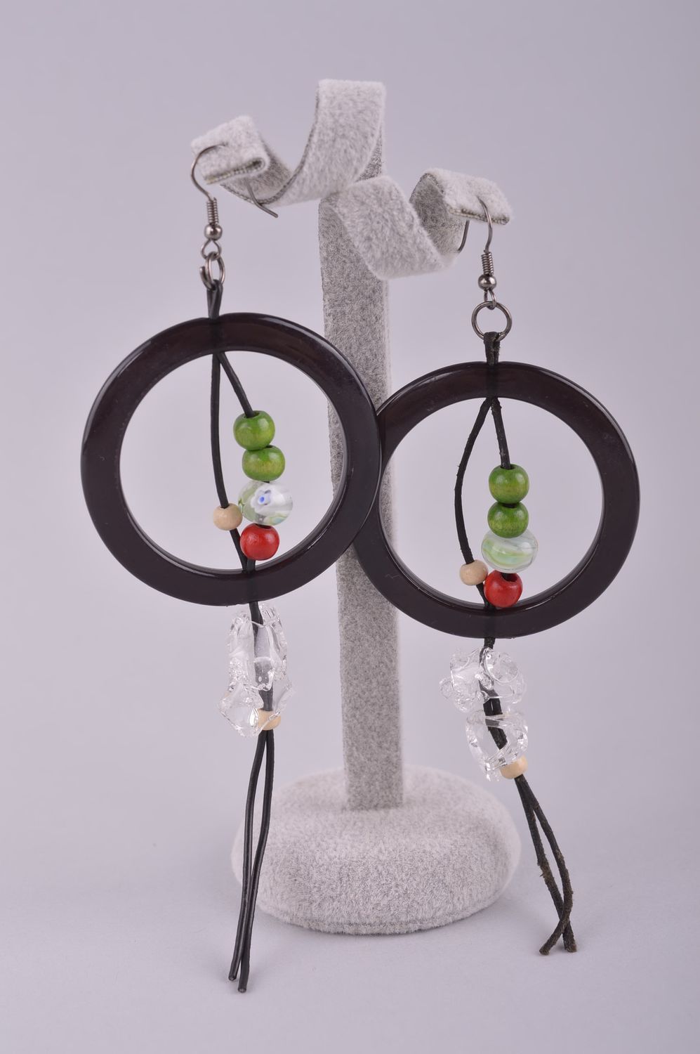 Holz Ohrringe handgefertigt Damen Schmuck Accessoires für Frauen in Schwarz foto 2