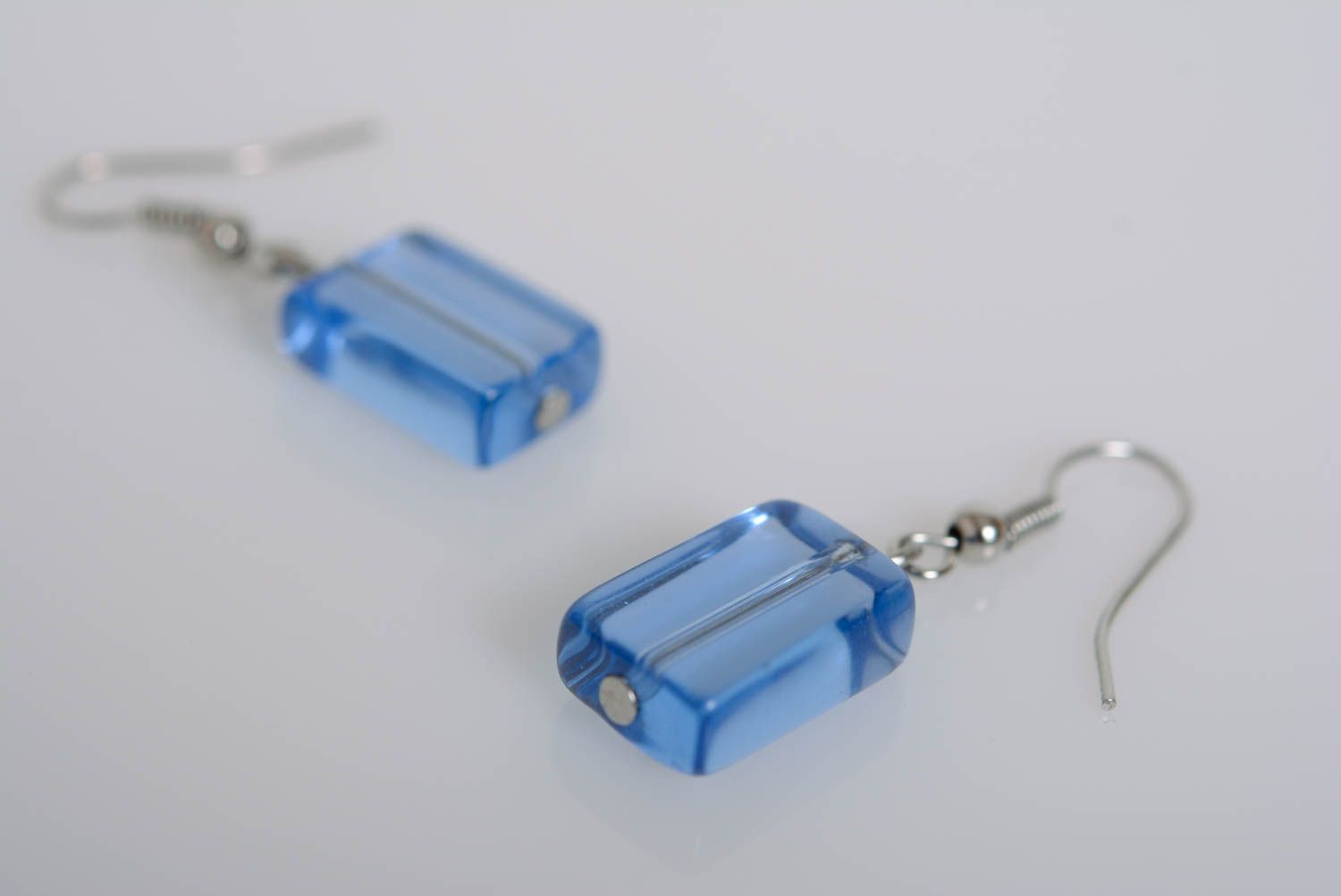 Light blue earrings with plastic beads charms handmade designer accessory photo 3