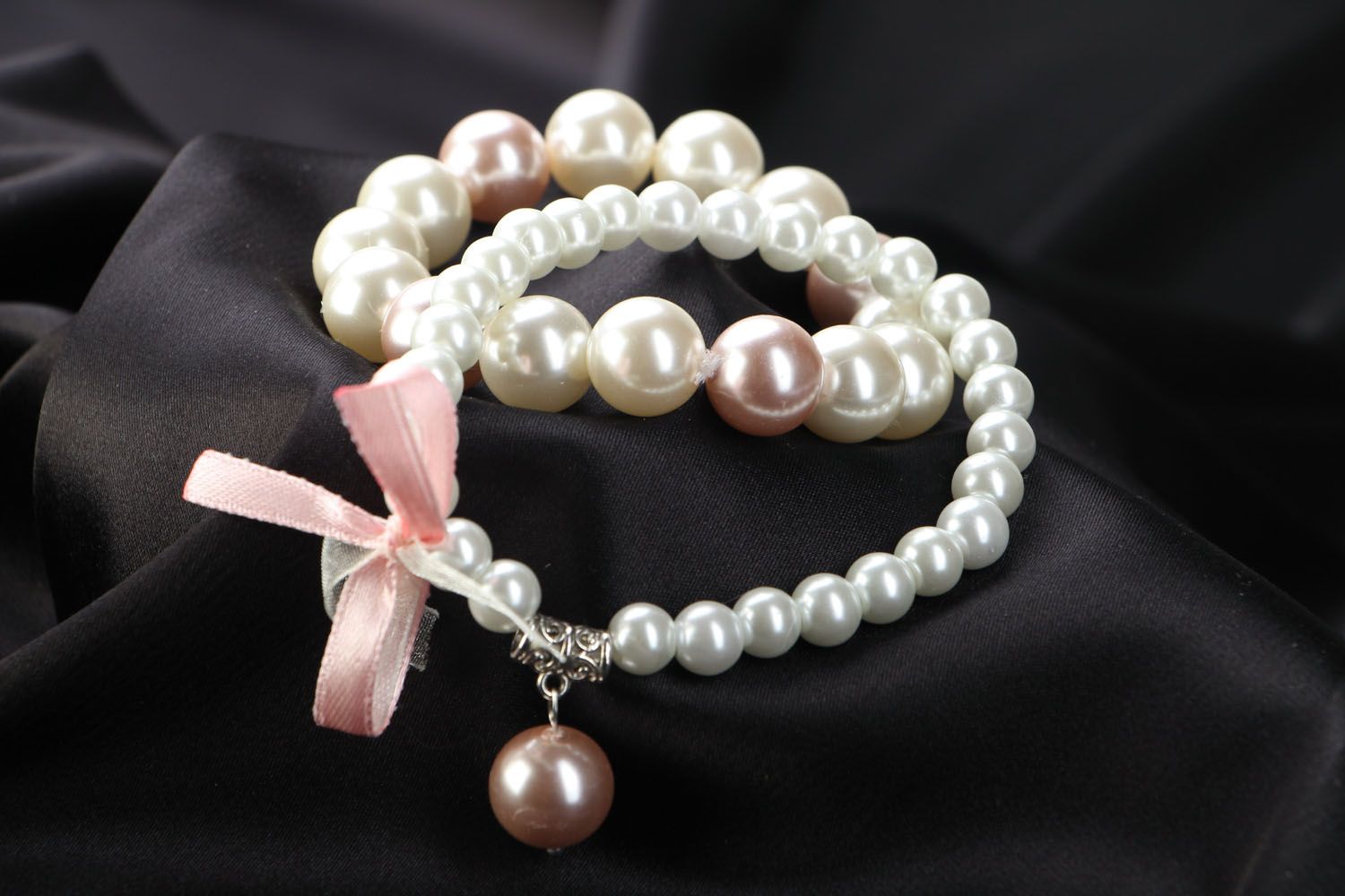 Bracciali di perle fatti a mano braccialetti originali da polso per donna 2 pz foto 3