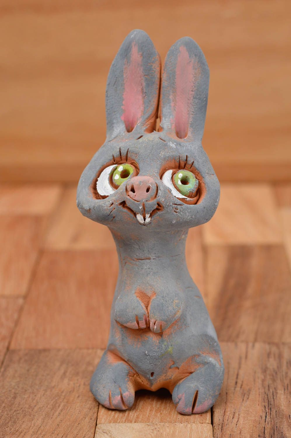 Figurine décorative Statuette animal fait main lapin en argile Cadeau original photo 3