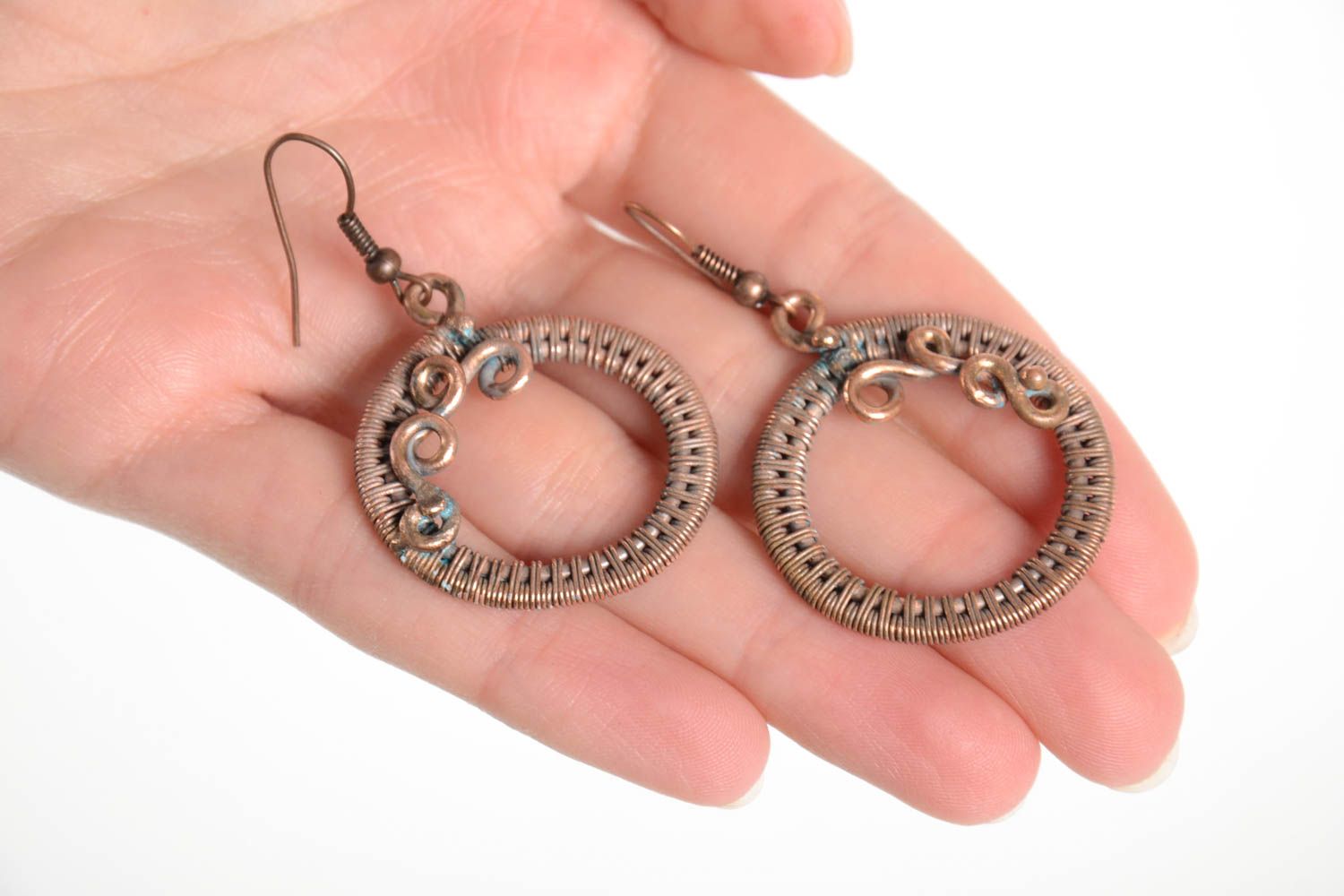 Handmade runde Kupfer Ohrringe Designer Schmuck Accessoire für Frauen foto 2