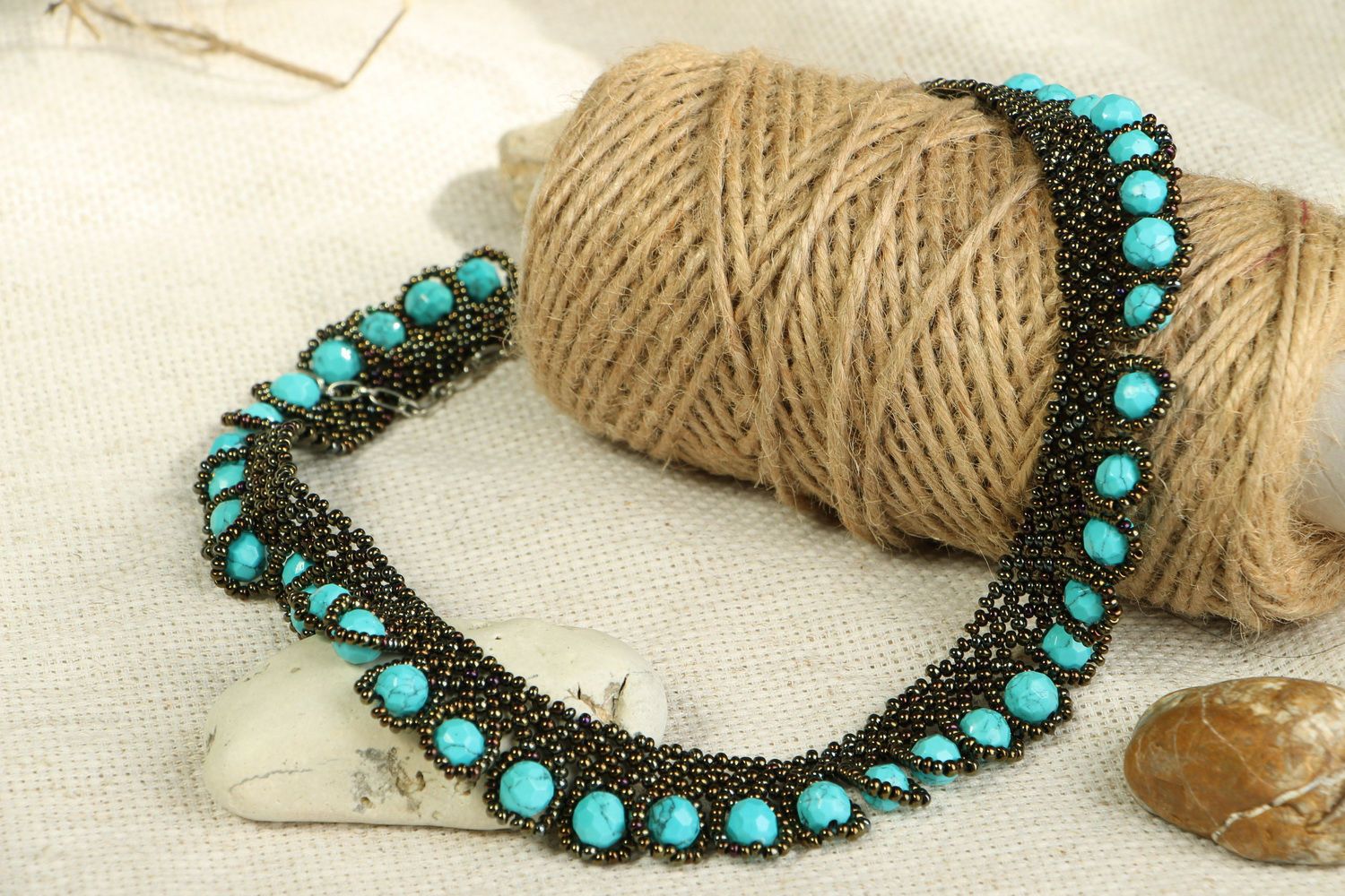 Necklace with Czech beads and turquoise photo 2