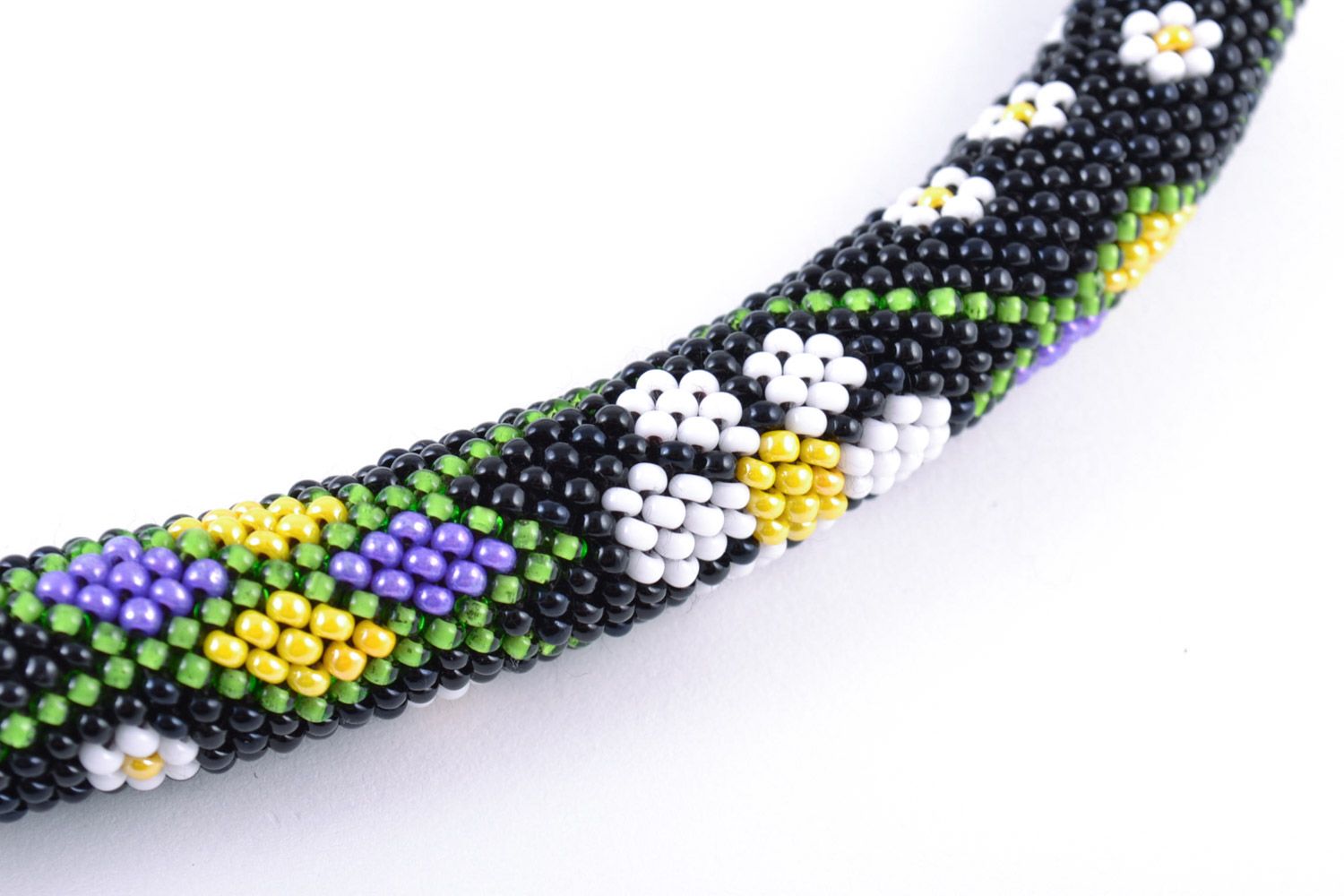 Collier crocheté de perles de rocaille tchèques motif floral fait main photo 4