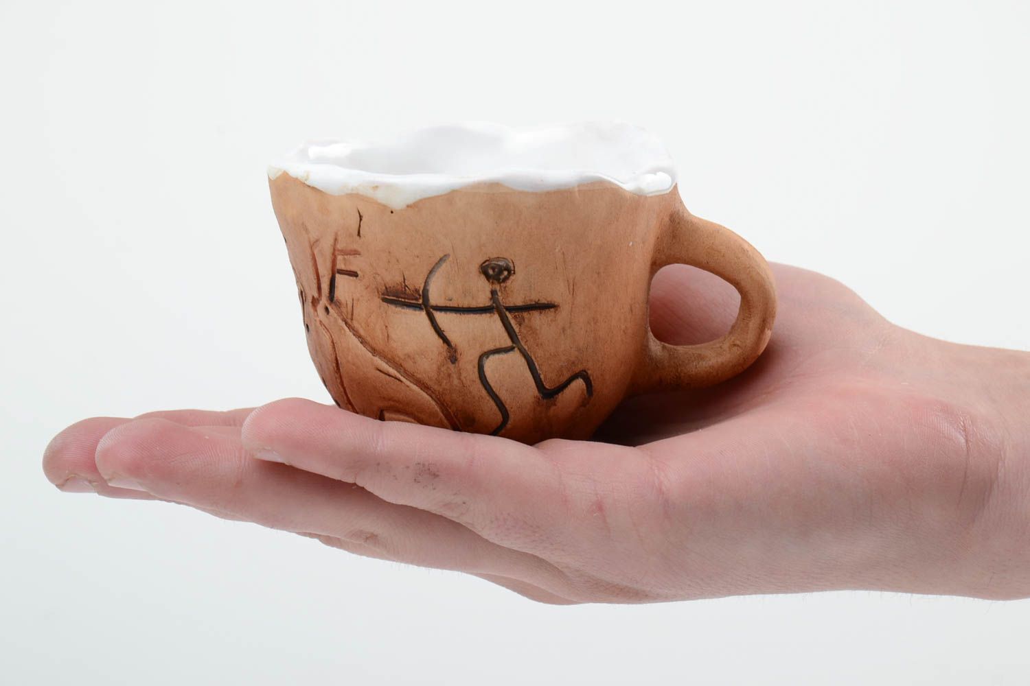 Handmade Keramik Tasse für Tee in Braun mit Muster glasiert 300 ml originell foto 5