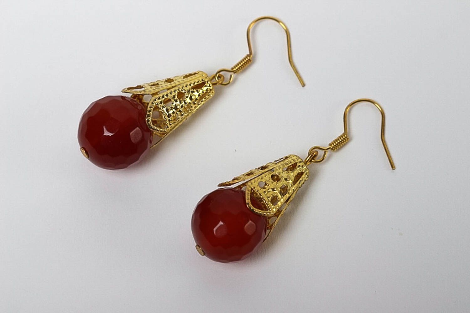 Handmade earrings with cornelian beads earrings with charms designer jewelry photo 2