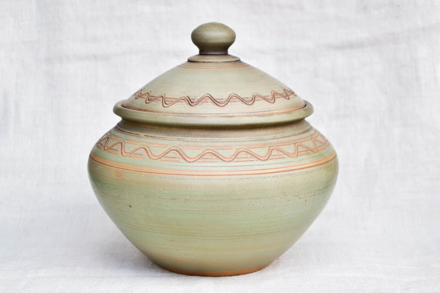 Handmade schöner Keramik Topf gemustert mit Deckel Ton Geschirr Küchen Zubehör foto 5