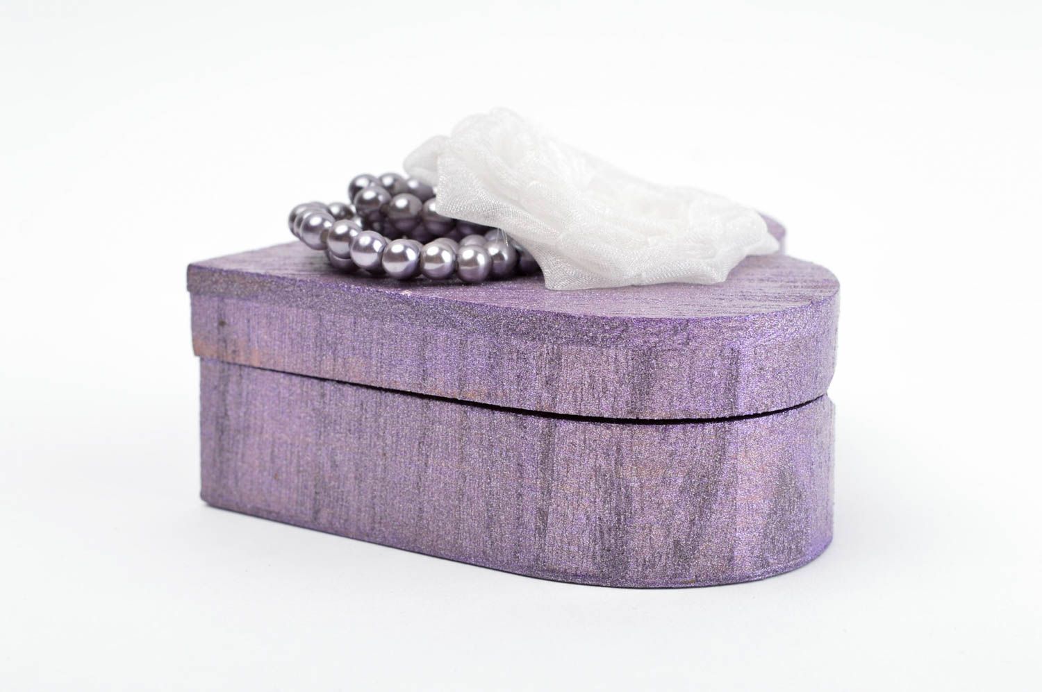 Coffret à bijoux violet fait main Boîte à bijoux en forme de coeur Cadeau femme photo 2