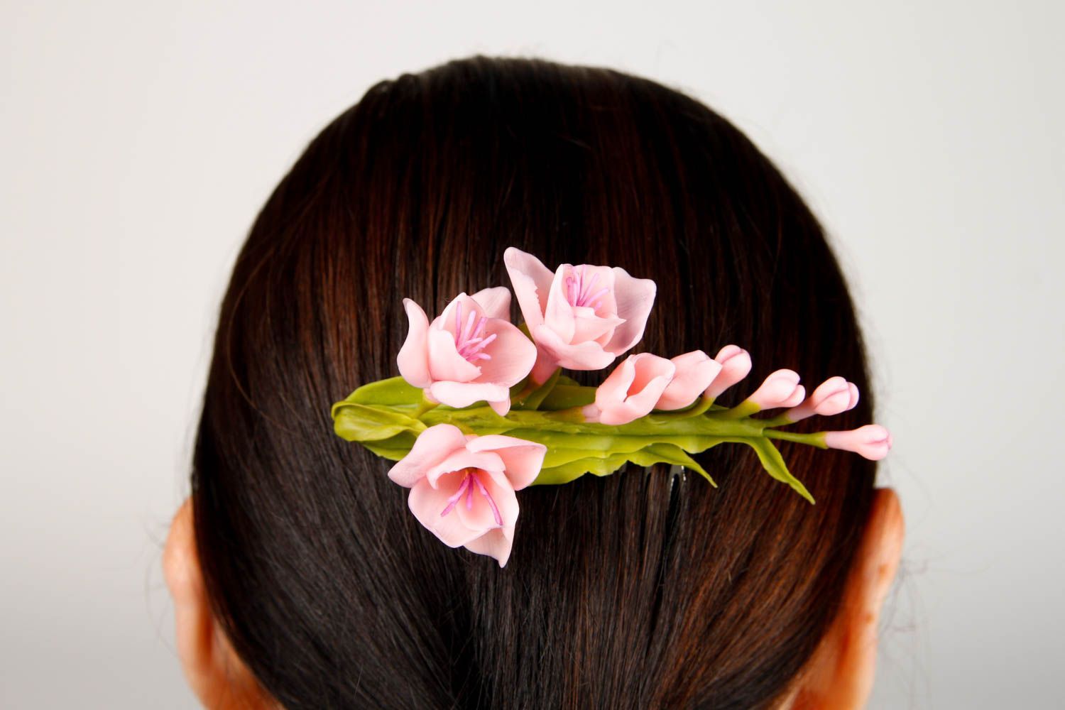 Peigne cheveux fait main Accessoire coiffure fleurs roses Cadeau femme photo 3