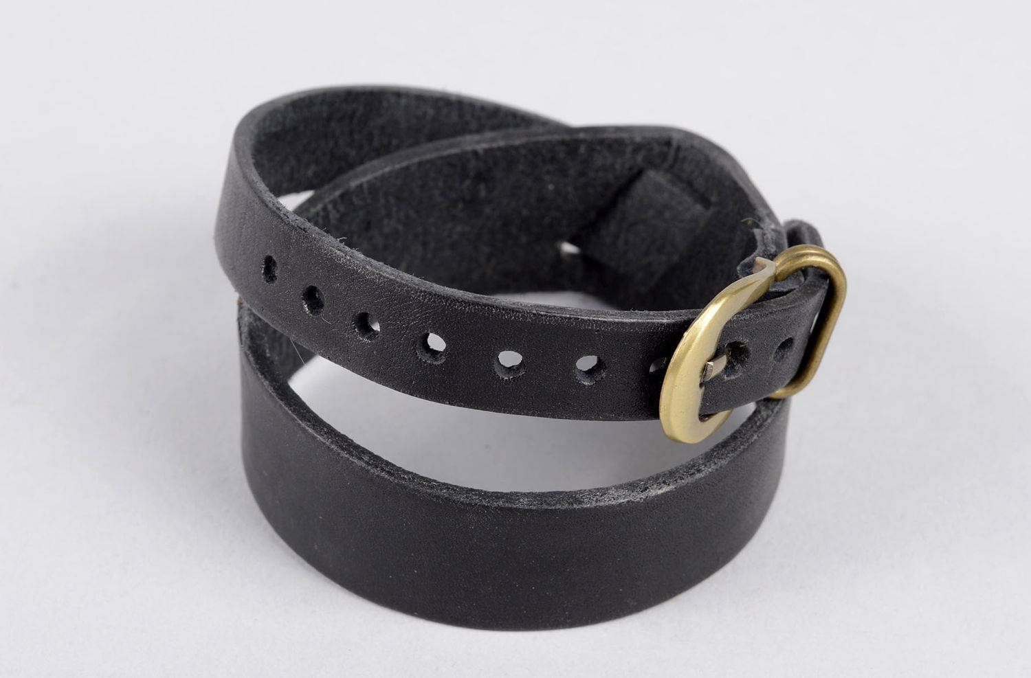 Bracelet en cuir noir Bijou fait main à deux rangs design Accessoire femme photo 1
