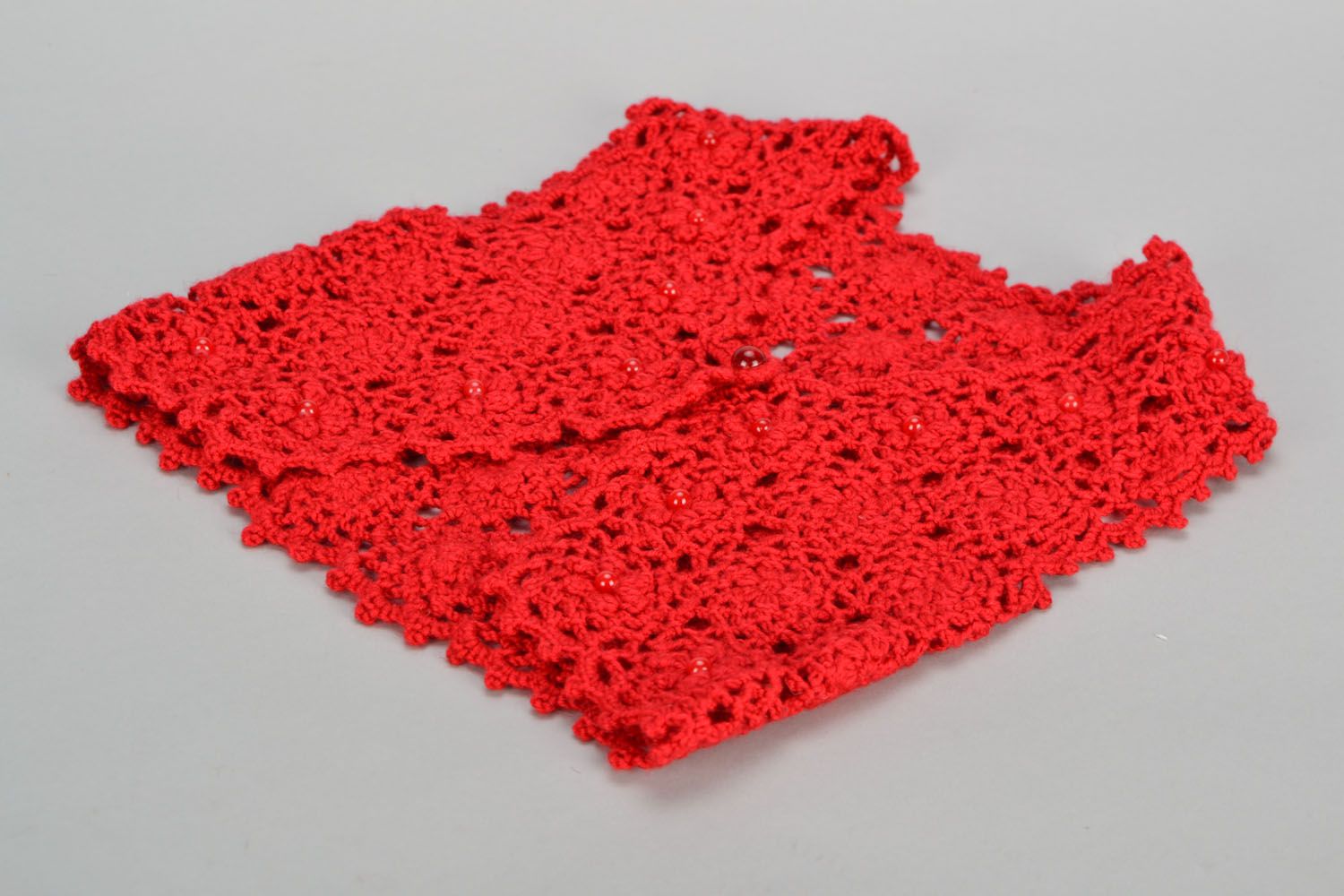 Gilet tricoté original rouge fait main photo 5