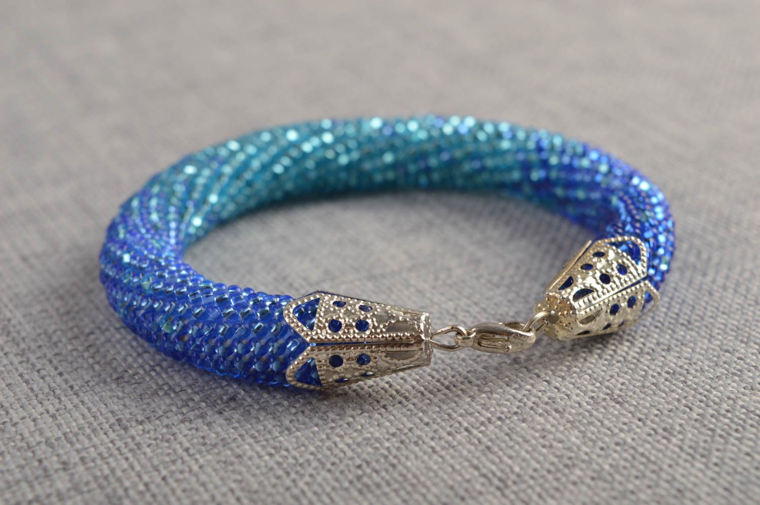 Handmade blue and turquoise beads cord adjustable bracelet  photo 1