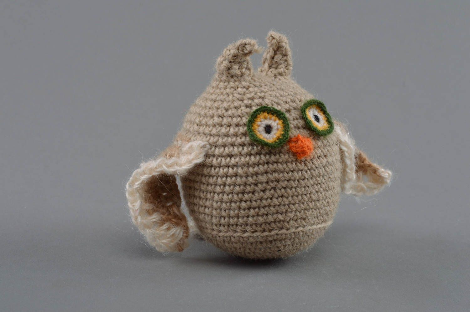 Handmade crocheted gray toy owl funny little beautiful present for children photo 2