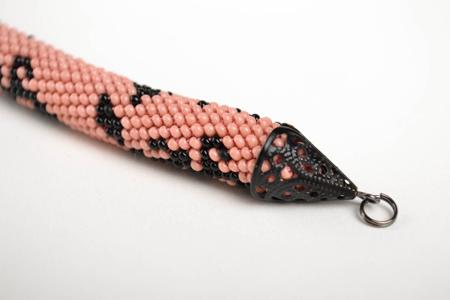Collier spirale Bijou fait main rose noir Cadeau femme perles de rocaille photo 4
