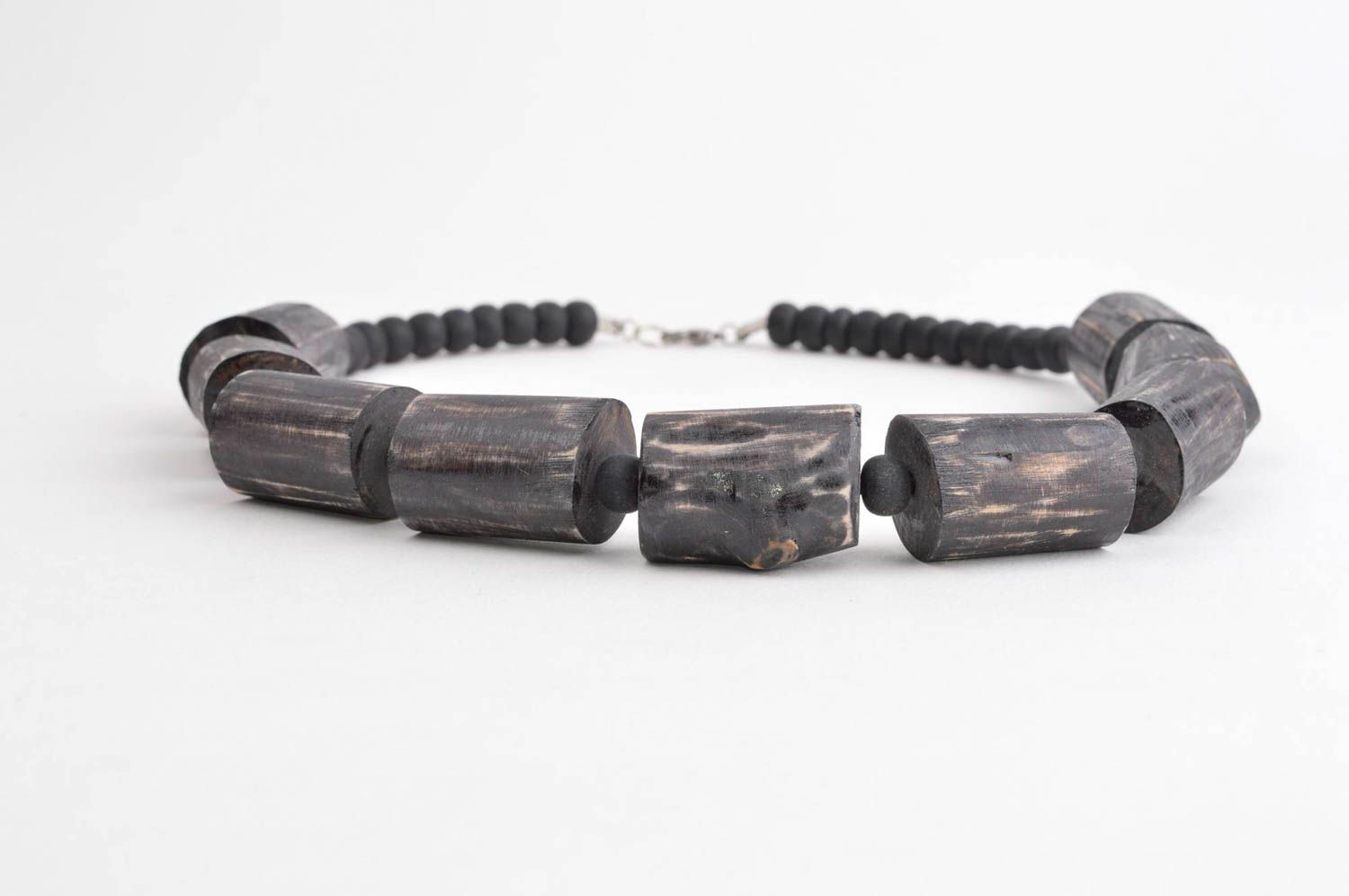 Wooden beaded necklace handmade accessories black wooden bead necklace  photo 3