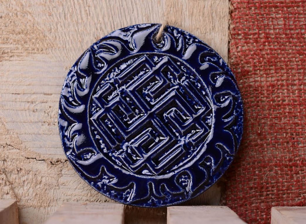 Prato talismã de interior de cerâmica coberto com esmalte azul sem chumbo Rodimich foto 1