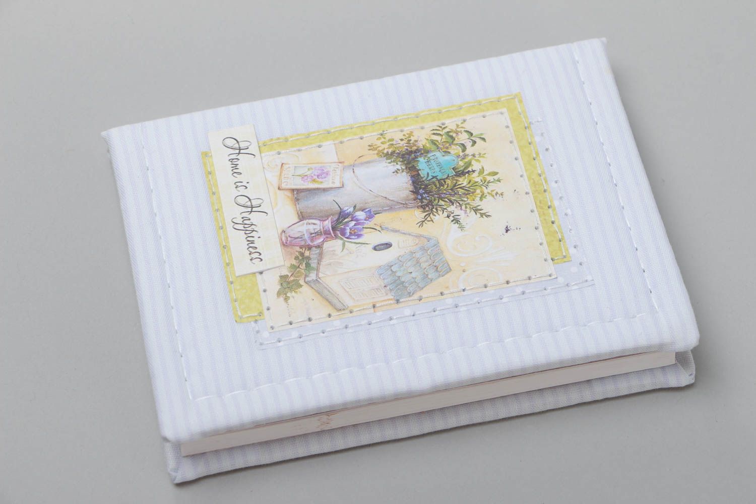 Carnet de notes couverture en tissu couleur lavande fait main design original photo 2