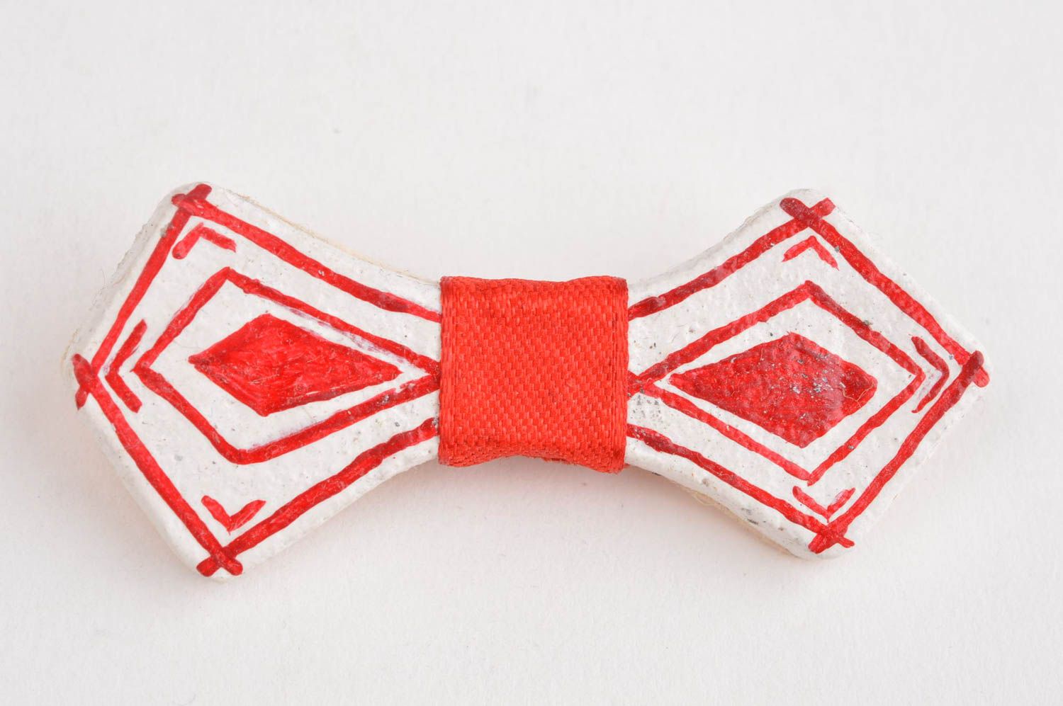Broche noeud papillon Broche faite main rouge-blanc design Accessoire femme photo 2