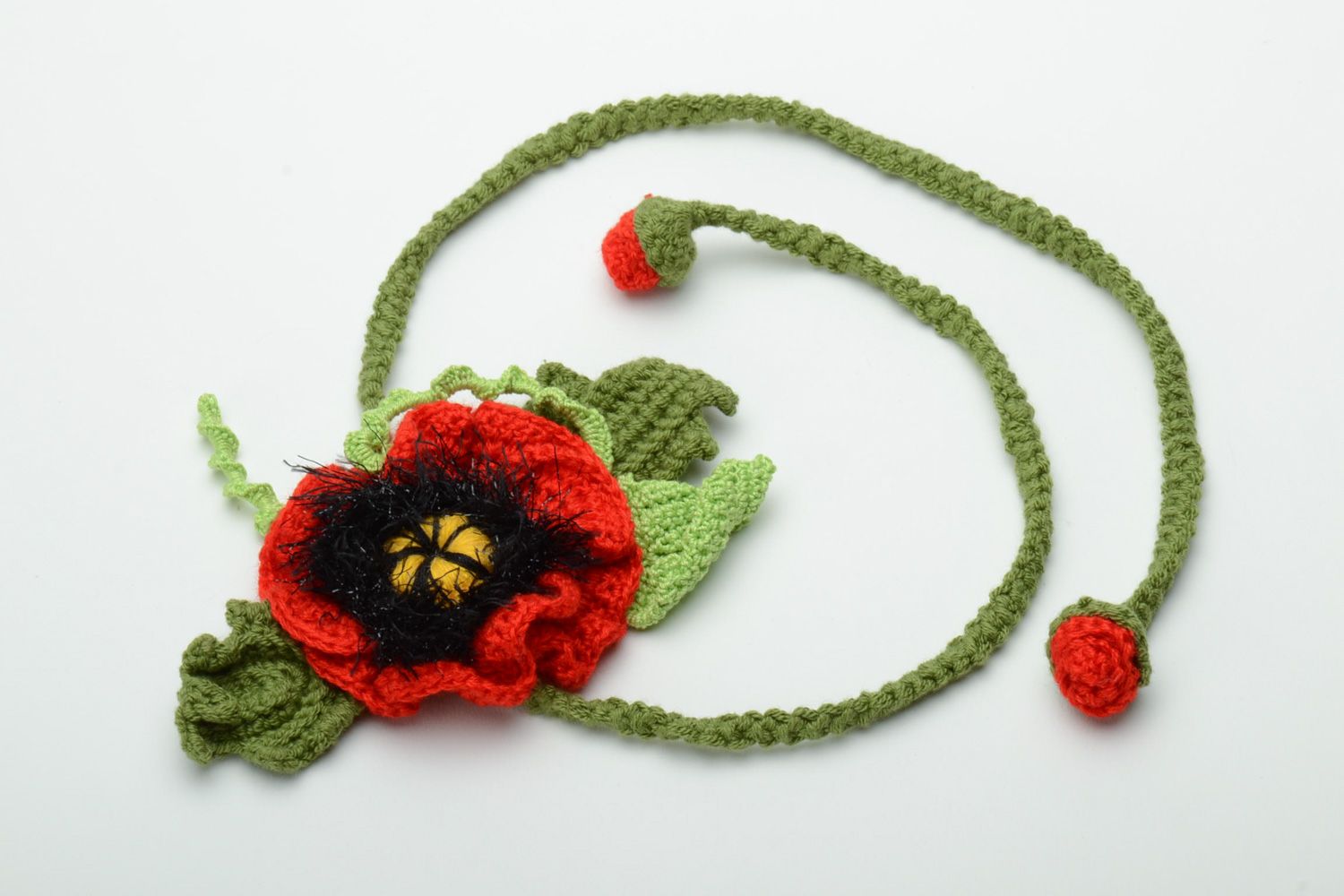 Collier tricoté en acrylique et coton au crochet fait main pratique pavot photo 2