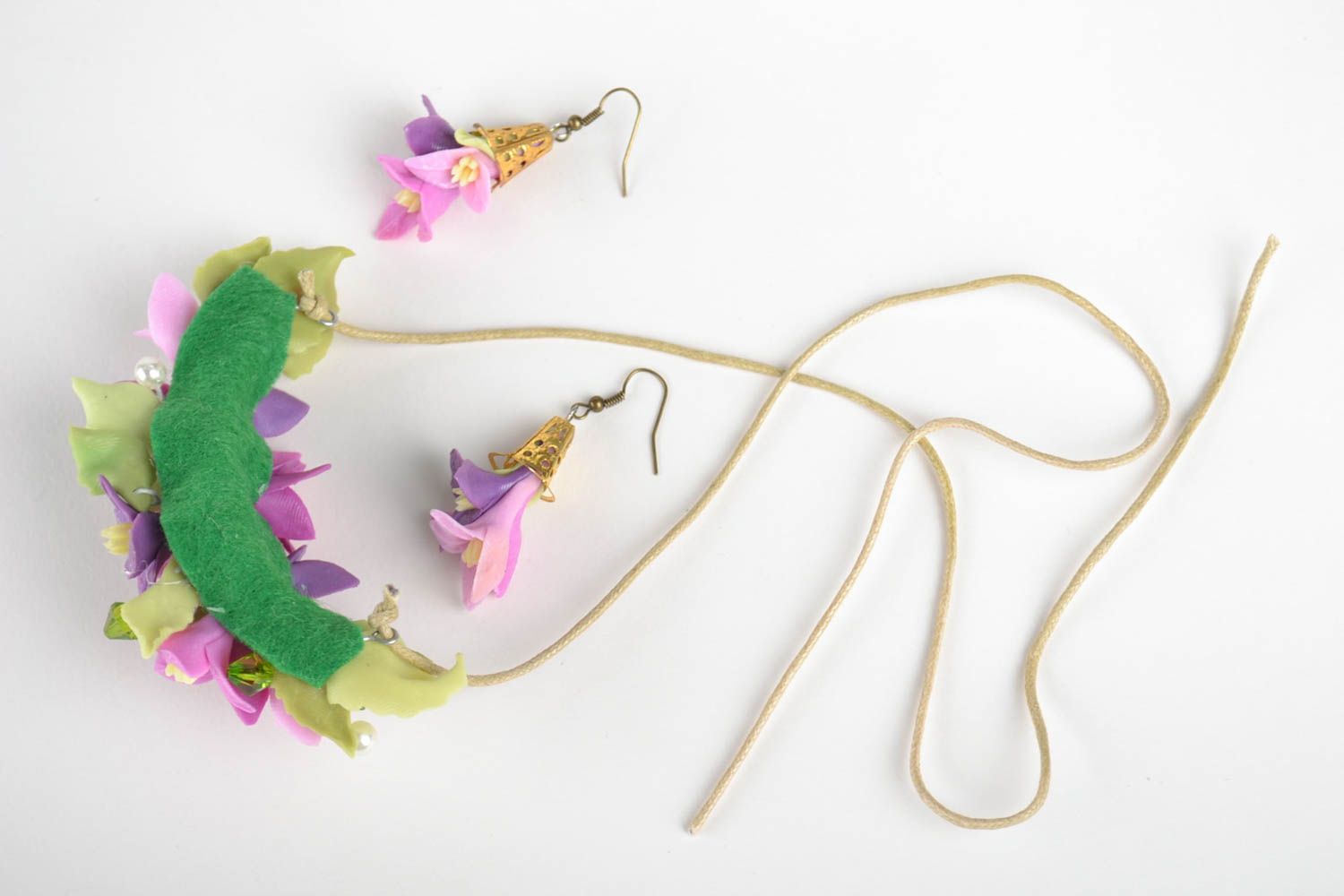 Schmuck Set handmade Collier Halskette Modeschmuck Ohrringe mit Blumen schön foto 2