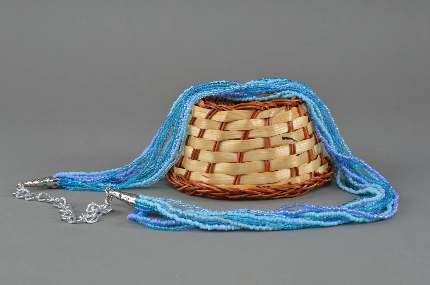 Blue necklace made of beads handmade elegant designer accessory for women photo 1