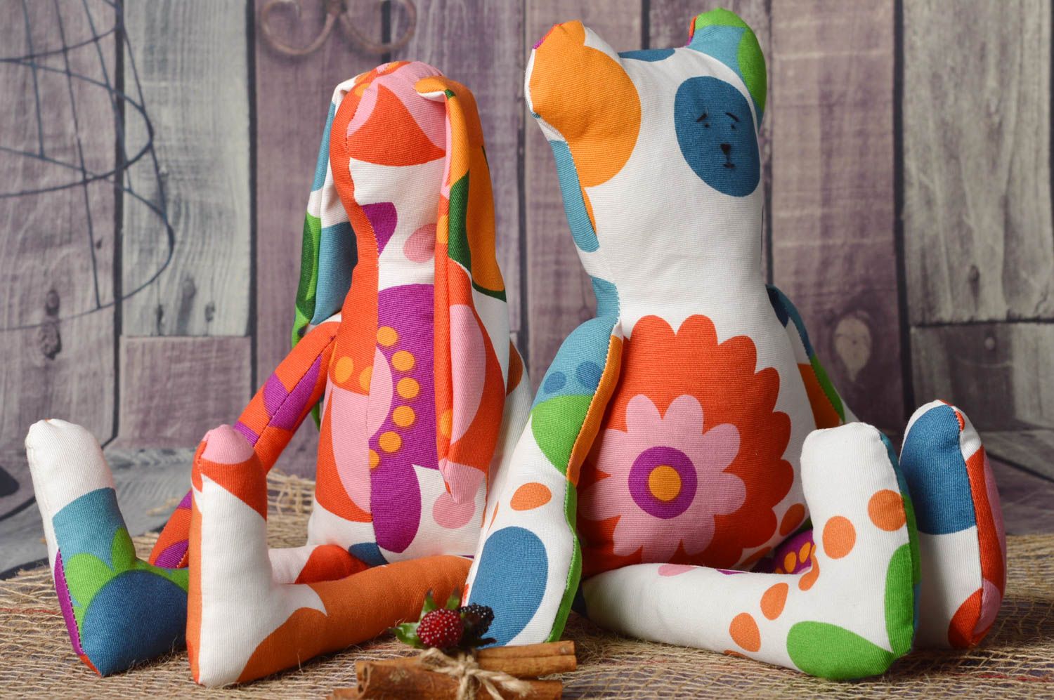 Jouet ours fait main Jouet lapin multicolores en coton Cadeau pour enfant photo 1