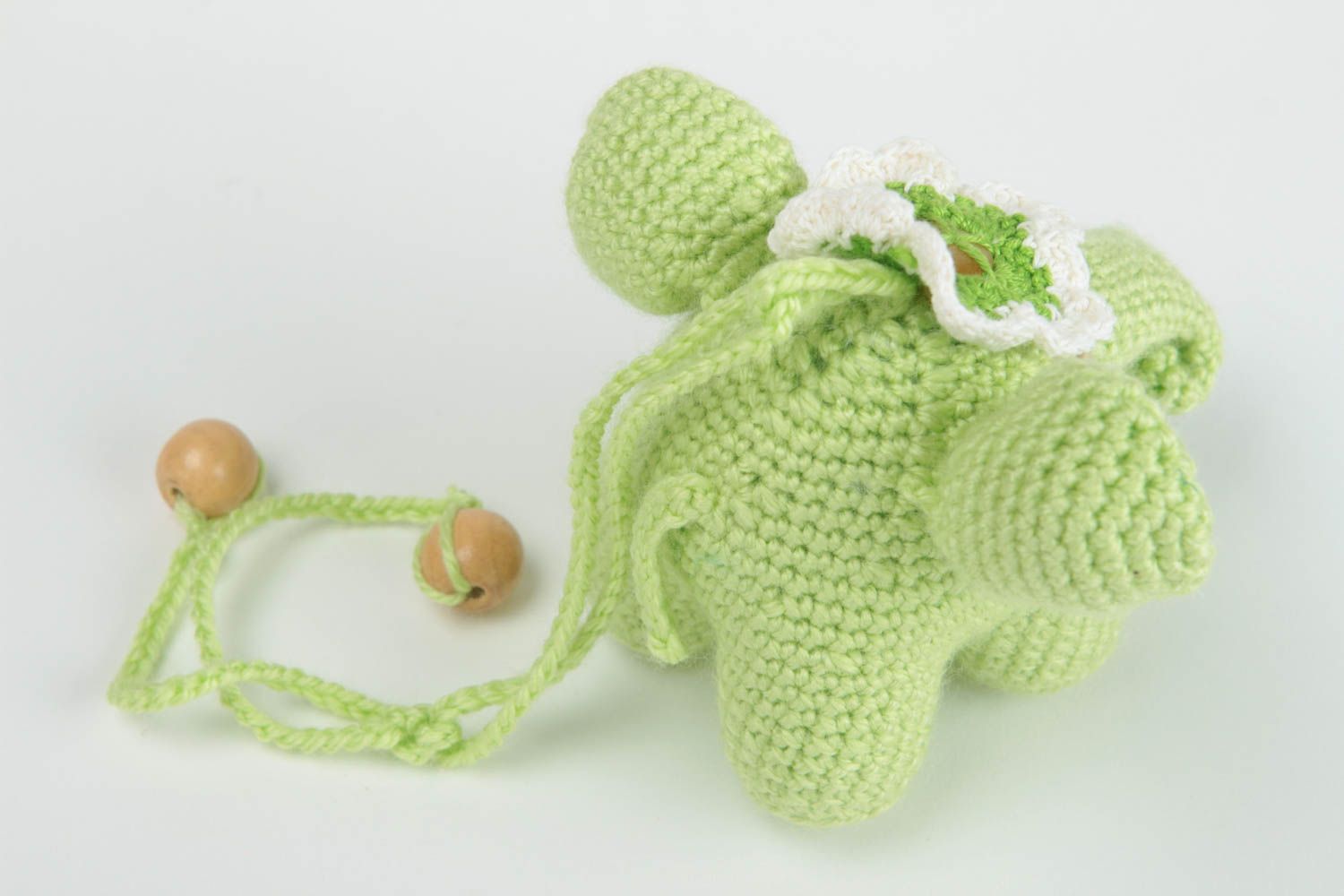 Juguete hecho a mano peluche para niño elefante de juguete verde tejido de hilos foto 4
