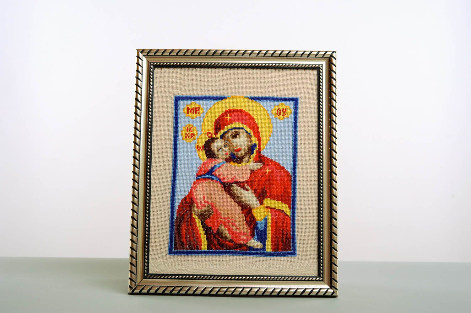 Icon with cross-stitch embroidery Mother of God photo 2