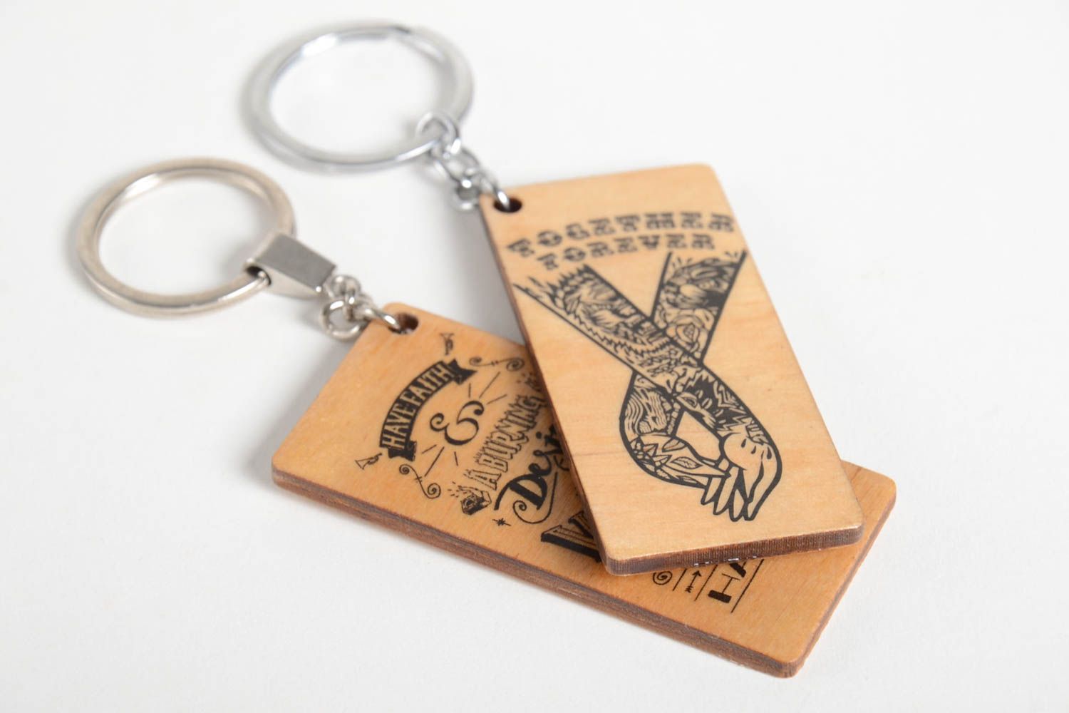 Handmade keychain designer accessory for key set of 2 items wooden souvenir photo 3