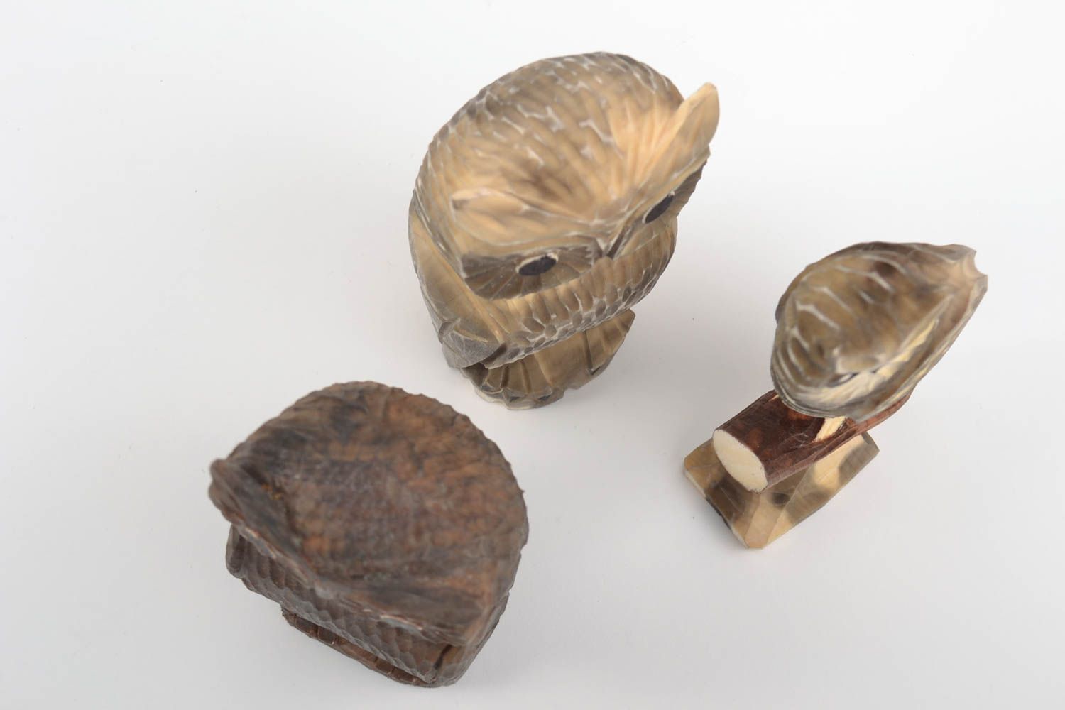 Handgemachtes Figuren Set aus Holz Eulen 3 Stück für Haus Dekor künstlerisch foto 4