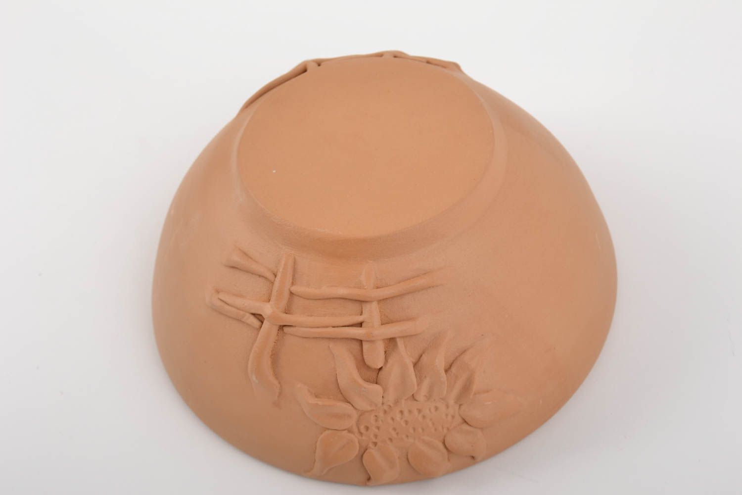 3-inch ceramic soup bowl with molded sunflower pattern in light terracotta color 1lb photo 3