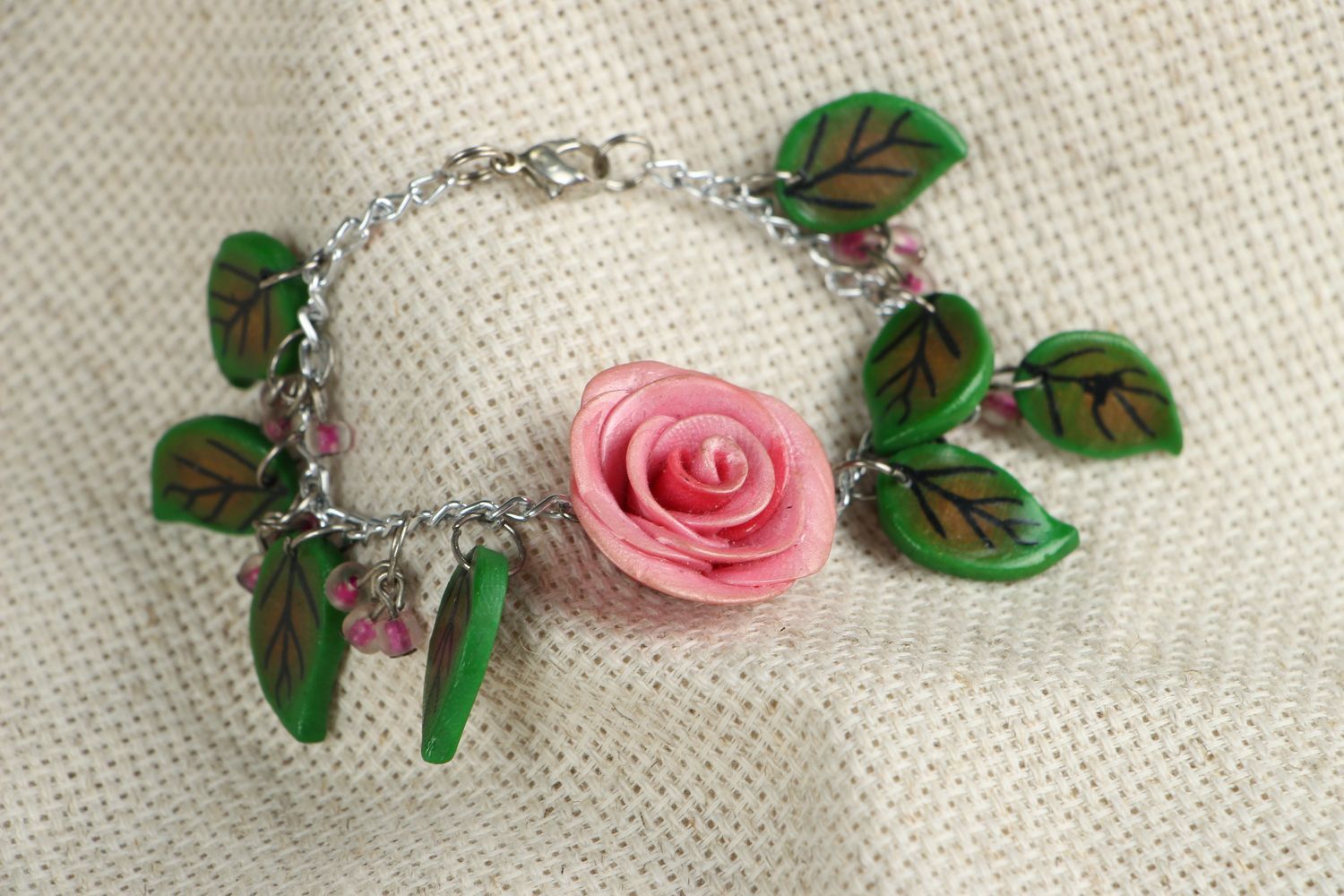Bracelet fait main en argile polymère Rose photo 1