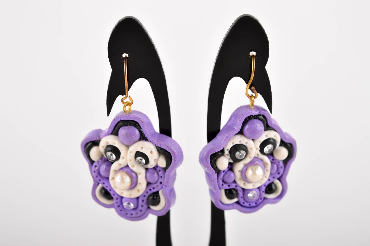 Handmade violette Blumen Ohrringe Polymer Schmuck Accessoire für Frauen foto 2