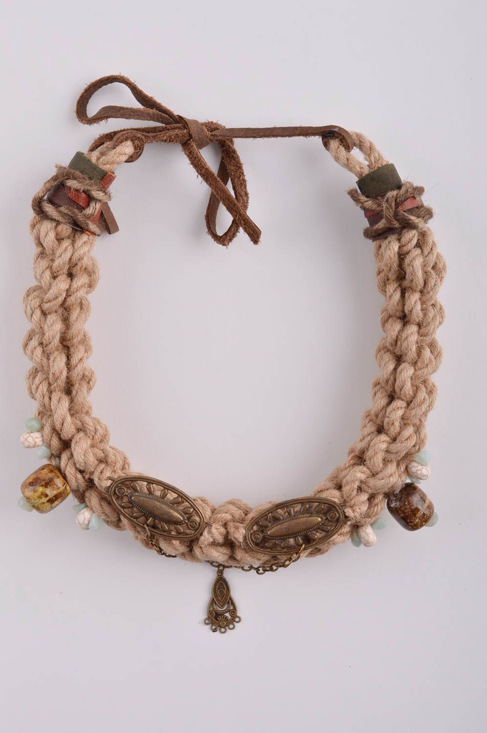Woven necklace with natural stones handmade cord necklace designer accessories photo 2