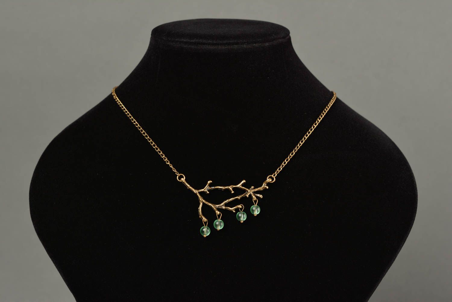 Metal stylish pendant with beads on long chain beautiful handmade accessory photo 1