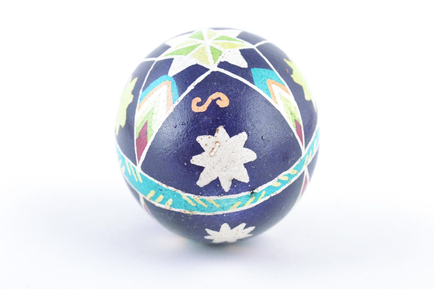 Beautiful handmade painted chicken Easter egg blue with patterns photo 5
