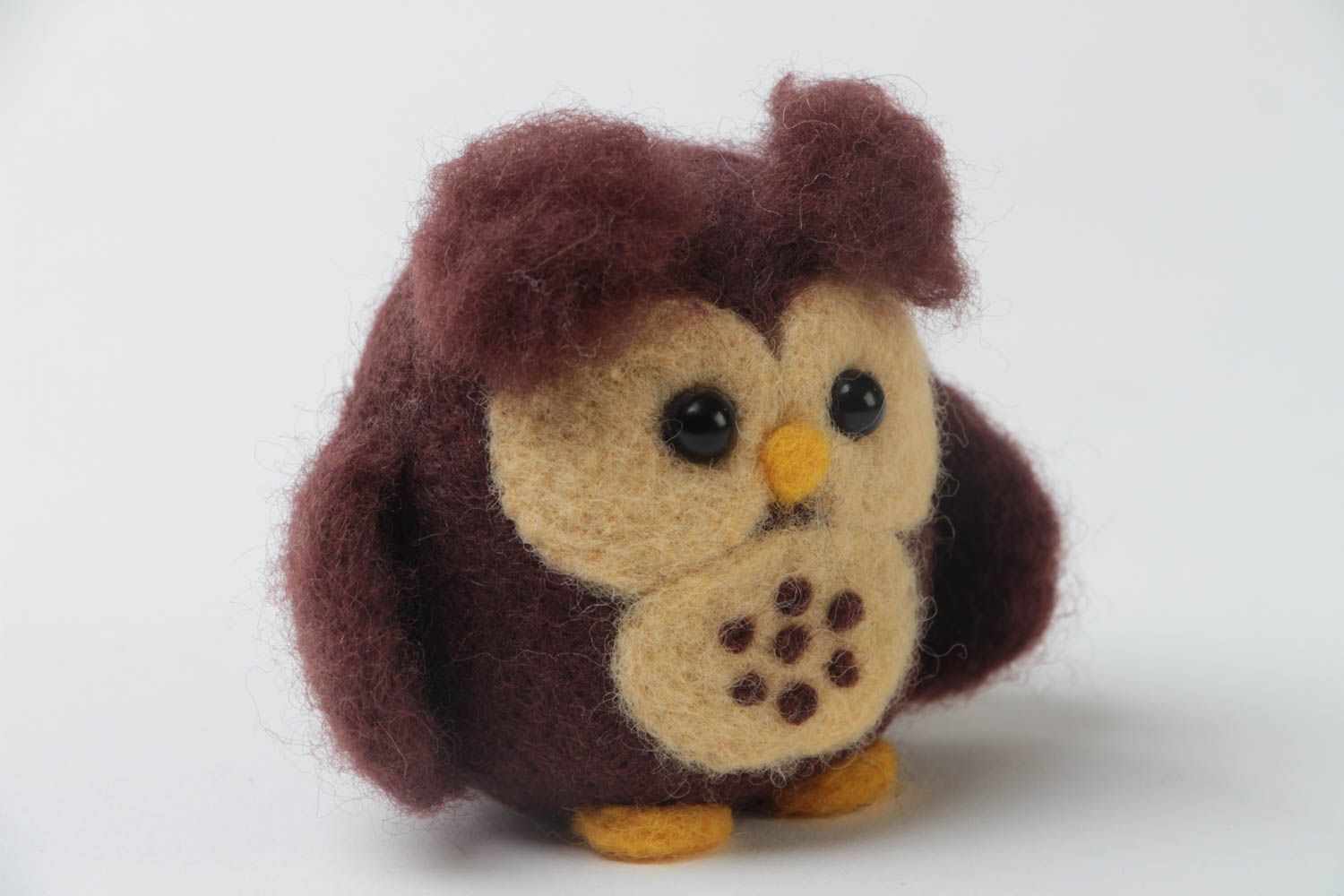 Nice small handmade collectible felted wool toy Owl for interior decor photo 2