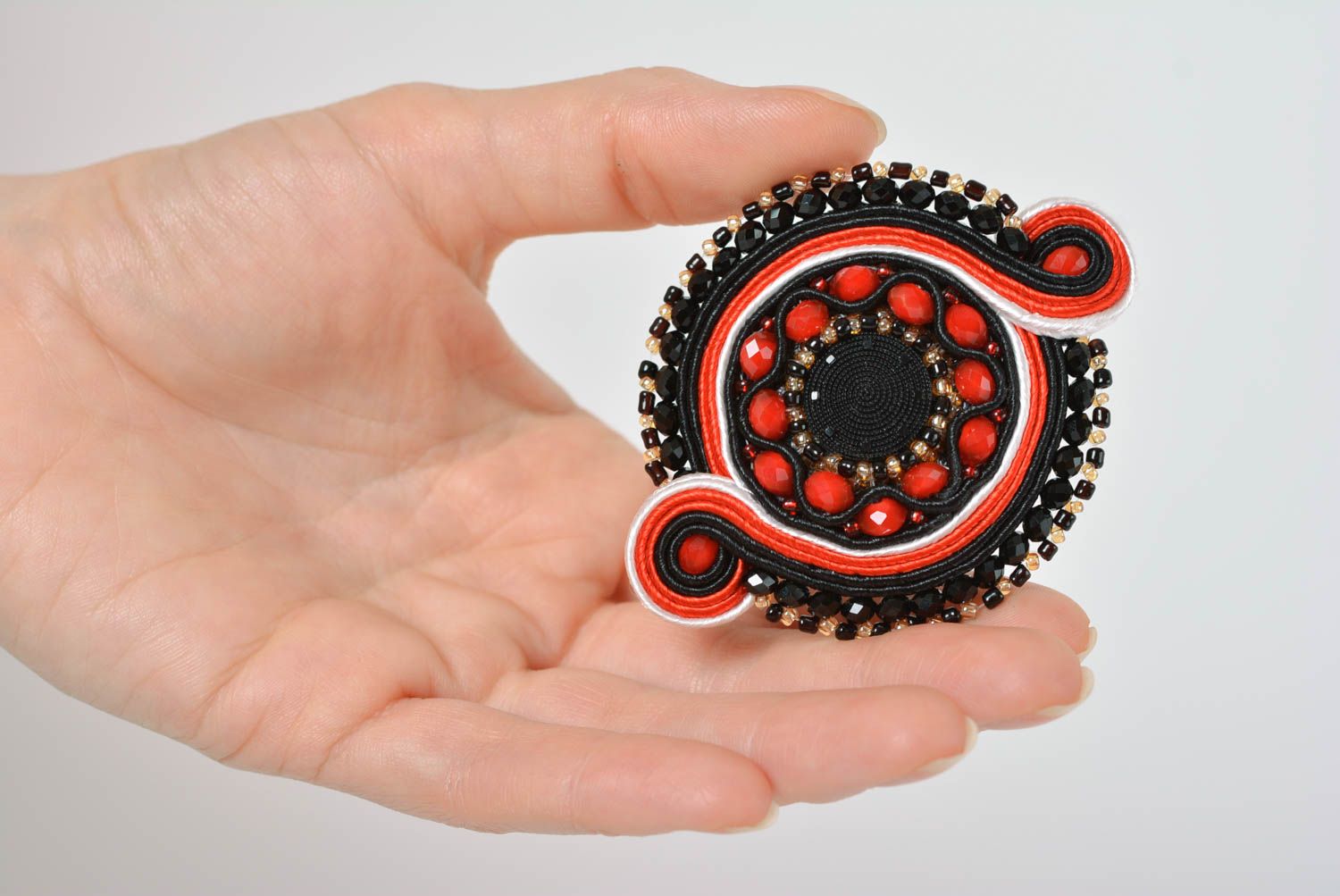 Handmade brooch soutache brooch evening accessories with natural stones photo 3