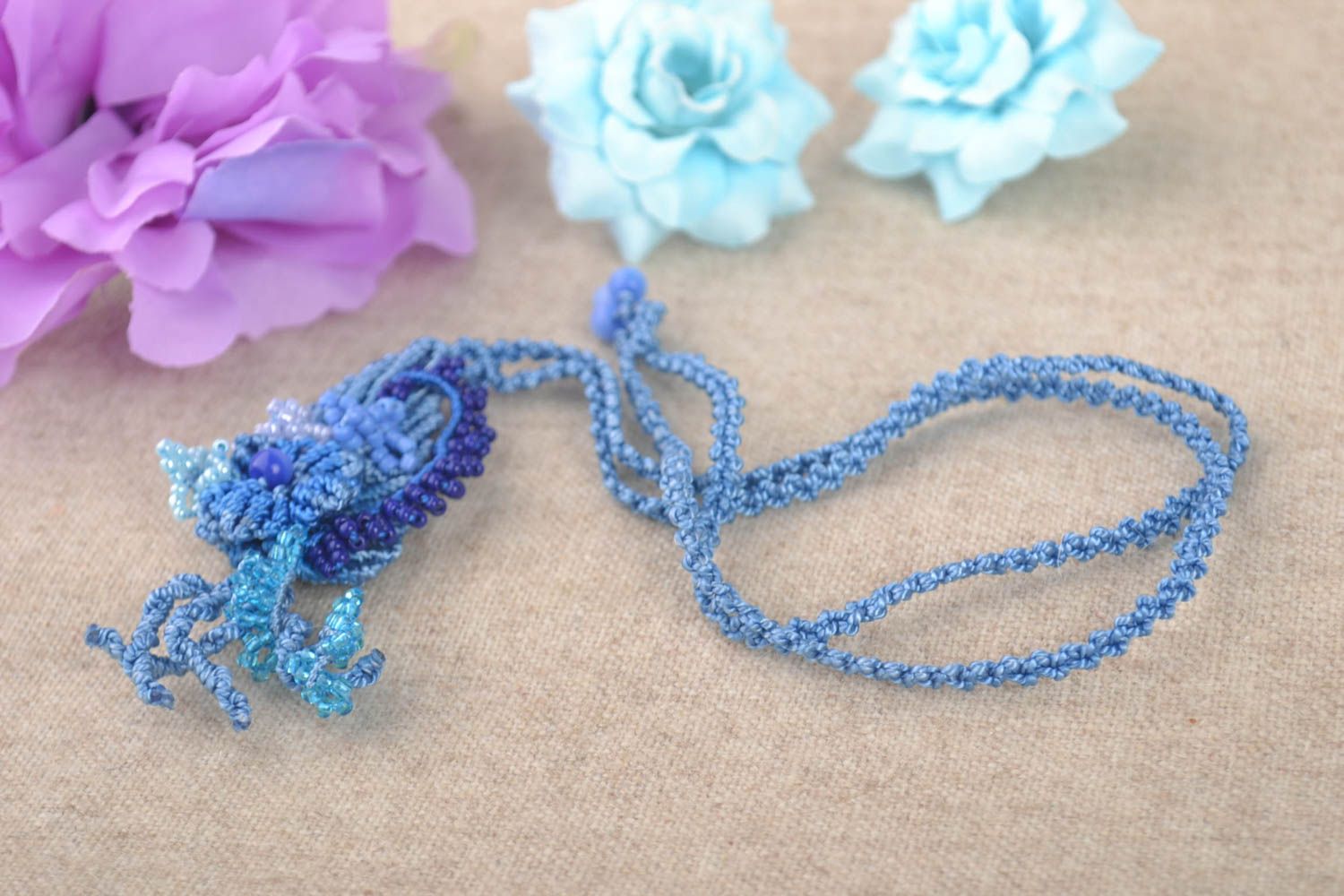 Handmade pendant macrame pendant designer jewelry unusual gift for girls photo 1