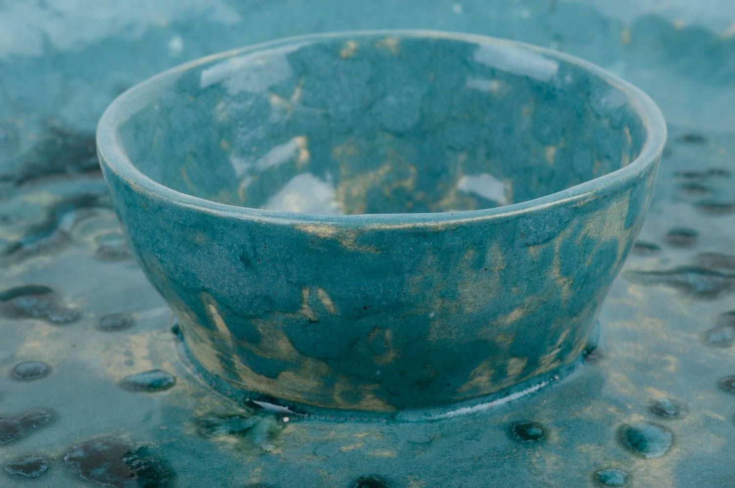 Handmade Keramik Teller bemalt Ton Geschirr Küchen Deko künstlerisch blau foto 3