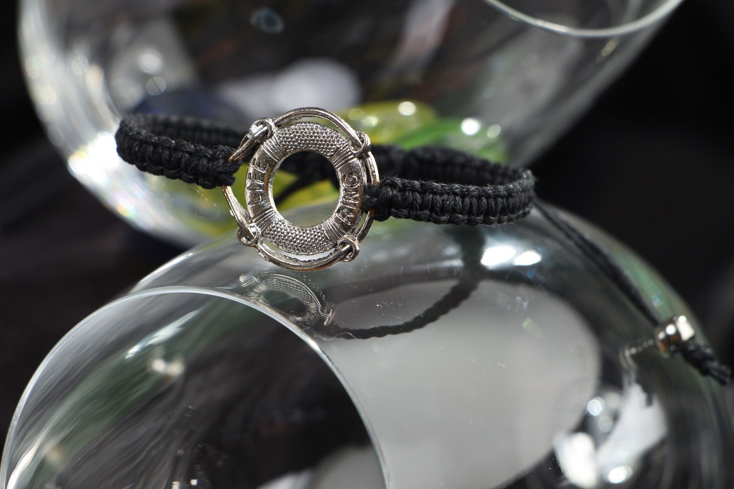 Handmade friendship wrist bracelet woven of black cord in marine style for women photo 4