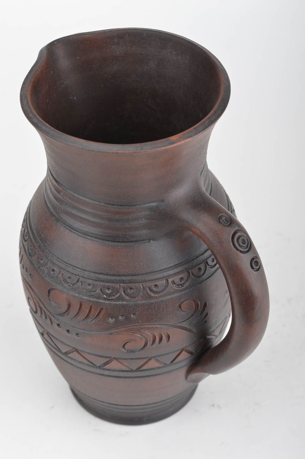 60 oz dark brown ceramic handmade water jug with handle in classic style 2 lb photo 2