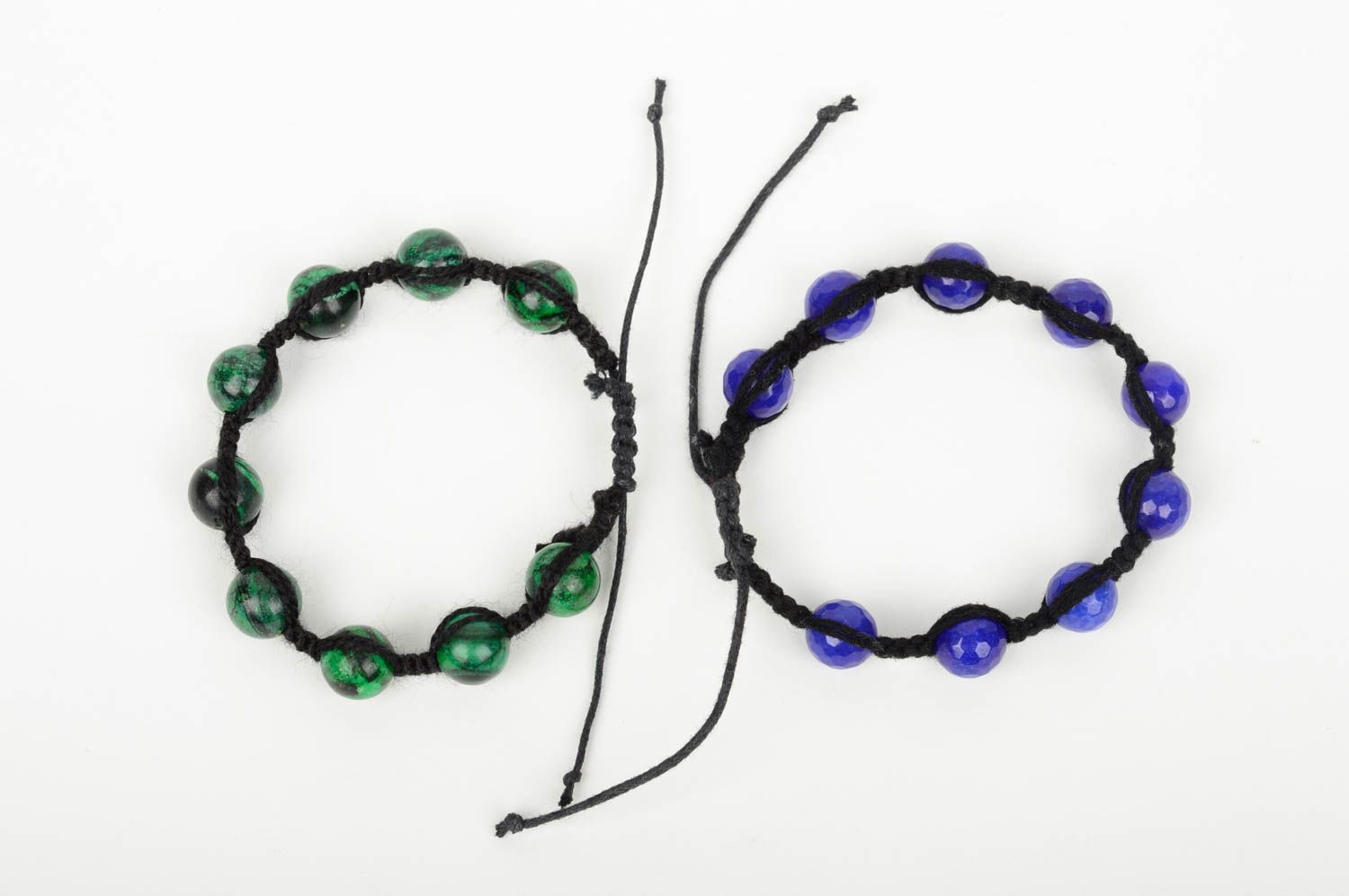 Bracelets textiles 2 Bijoux fait main vert-noir et bleu-noir Accessoires femme photo 4