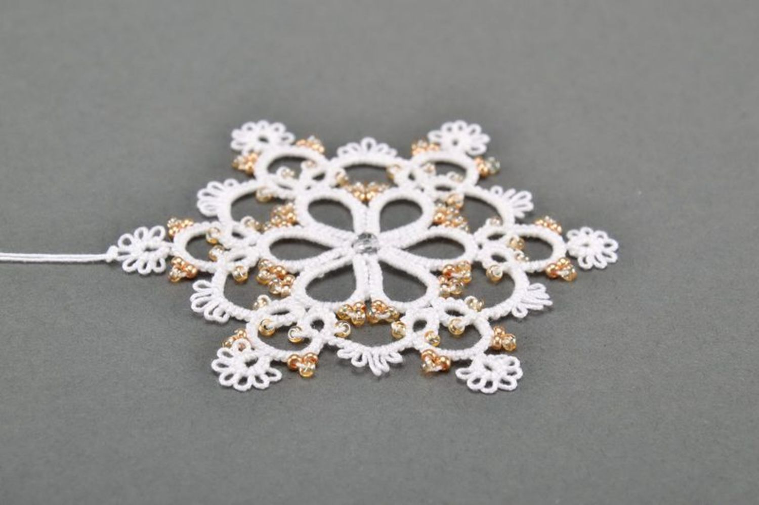 Christmas tree decoration made from cotton lace Snowflake photo 2