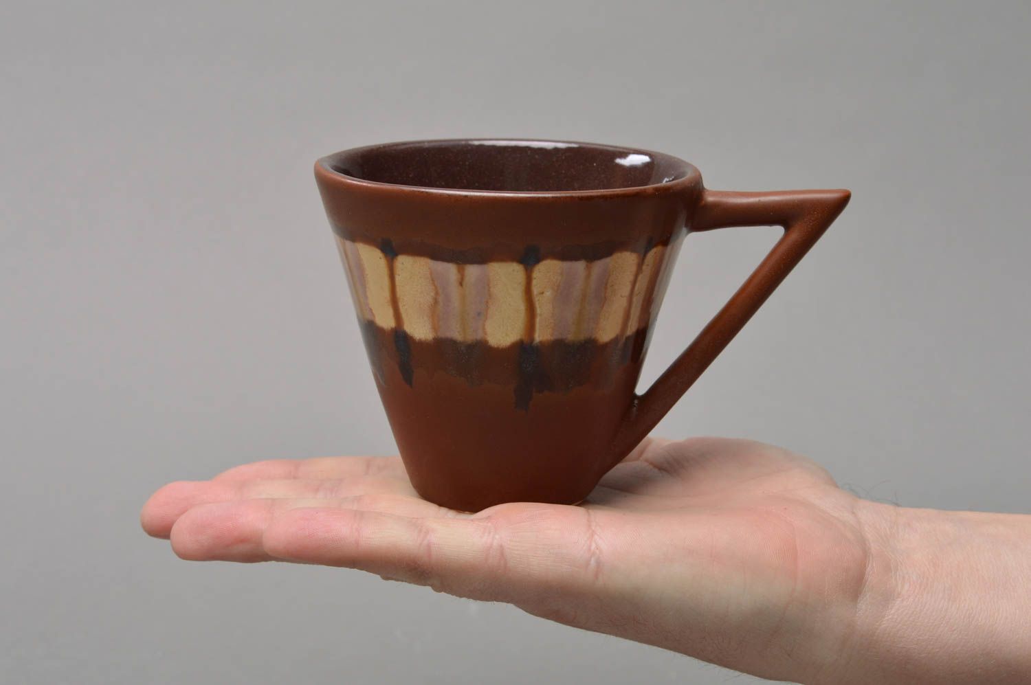 Art style brown ceramic cup coffee with handle 0,65 lb photo 4