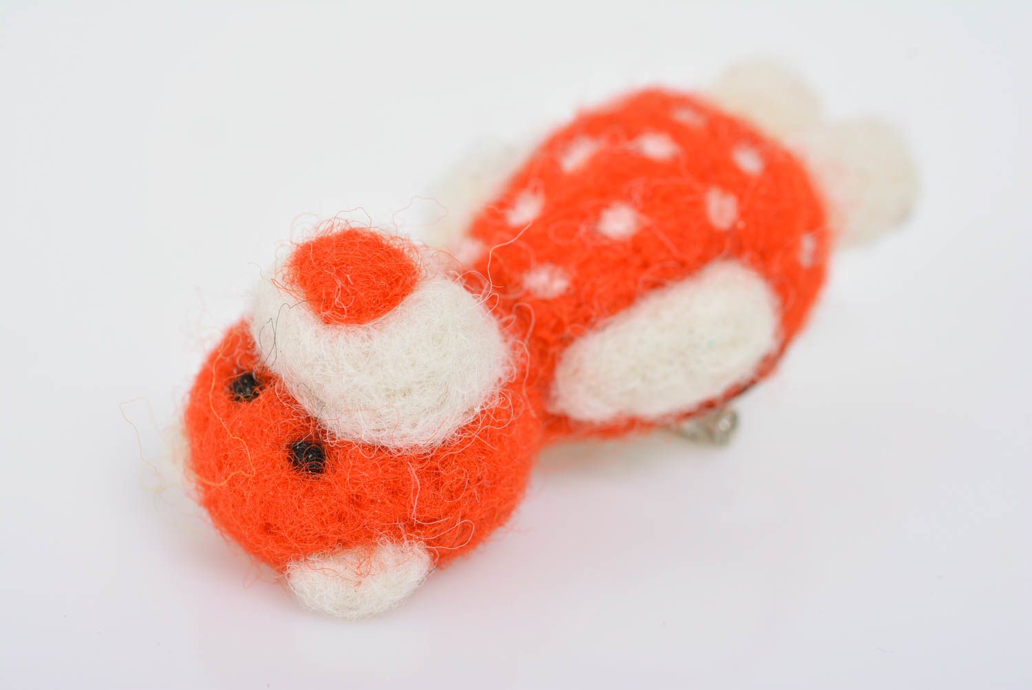 Handmade small designer funny animal brooch felted of wool white and orange bear photo 3