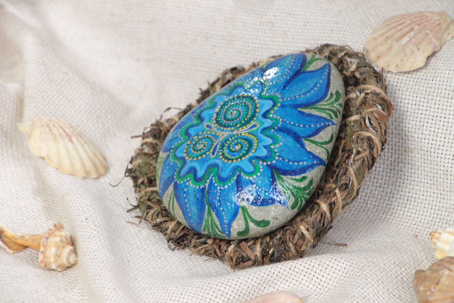 Морской камень для декора на подставке из морских водорослей роспись хенд мэйд фото 1