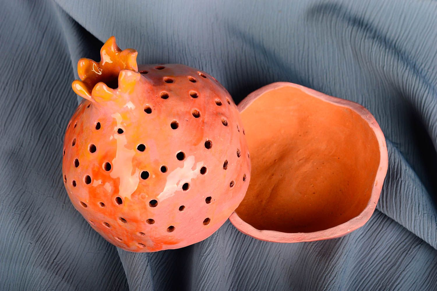 Teelichthalter bunt handmade Deko Teelichthalter Kerzenhalter aus Ton braun  foto 4