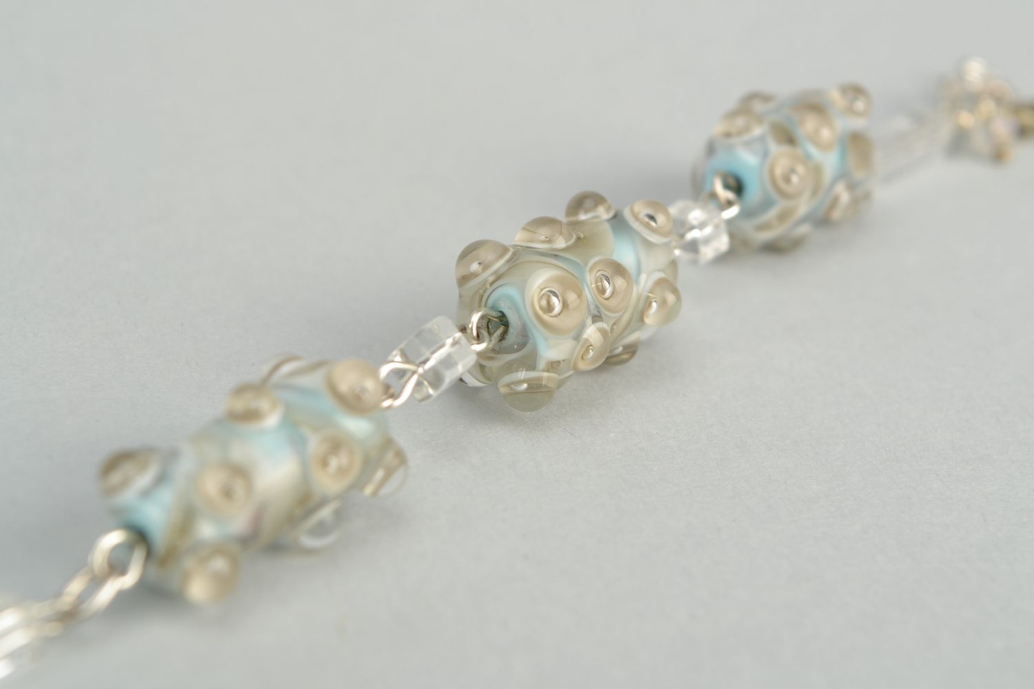 Bracelet with lampwork glass beads Sea Water photo 5