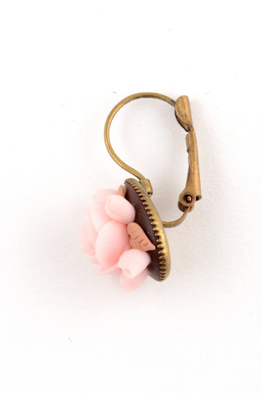 Festive handmade beautiful unusual pink earrings made of polymer clay  photo 2