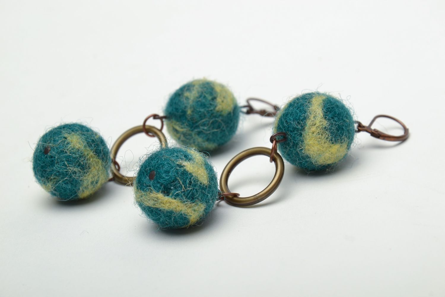 Blue felted wool long earrings photo 4